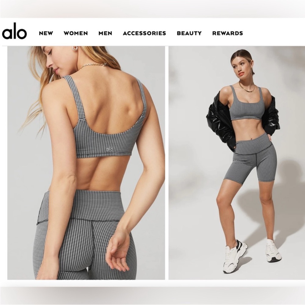 alo yoga micro houndstooth Bra and Short Set